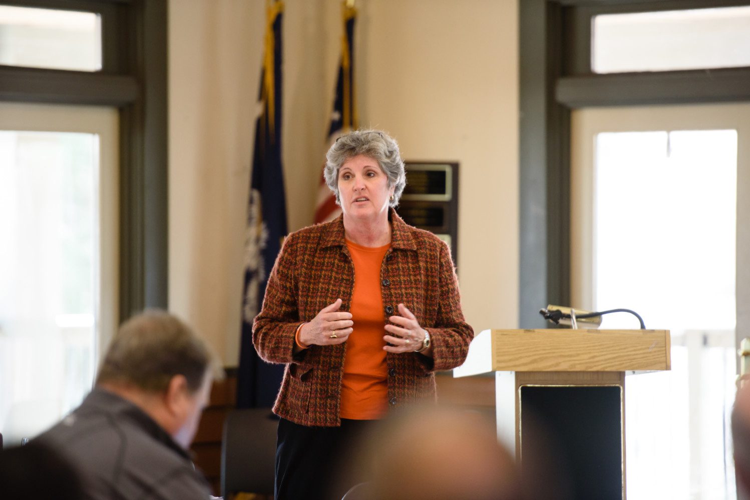 Kathy Coleman address audience at Sandhill REC's Lake House.
