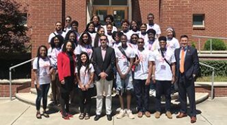 Erwin Center Summer Scholars students in front of Academic Success Center