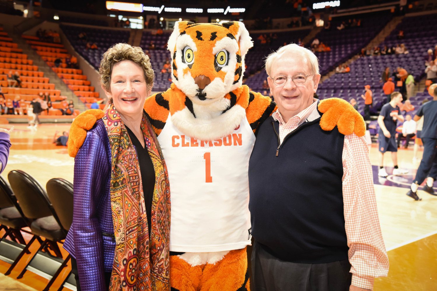 Joe and Cathy Turner with Clemson Tiger mascot.