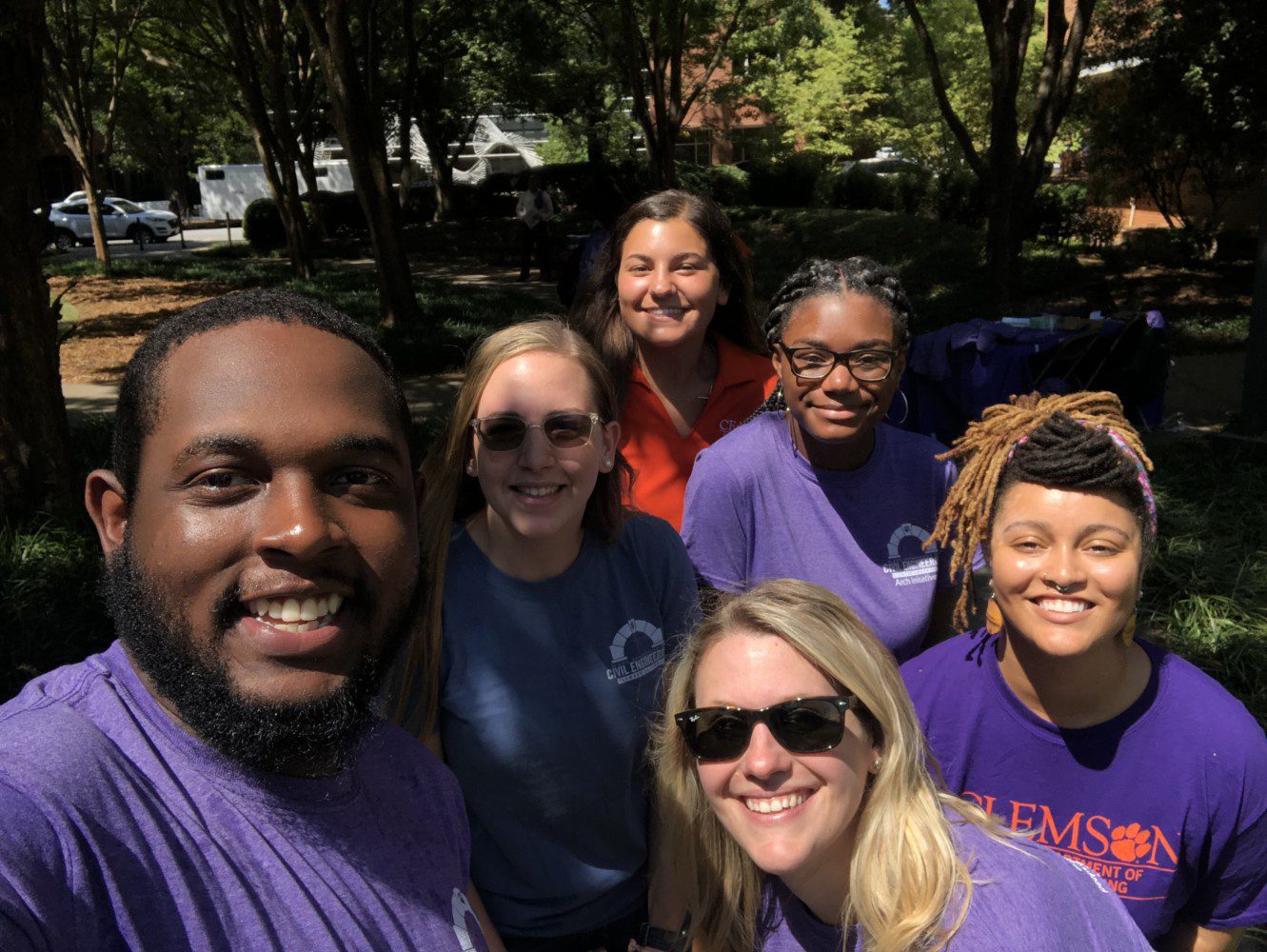 Logan Wade, far left, and Juliann Lloyd, far right, immersed themselves in the Glenn Department of Civil Engineering's academic community and are now pursuing doctoral degrees.
