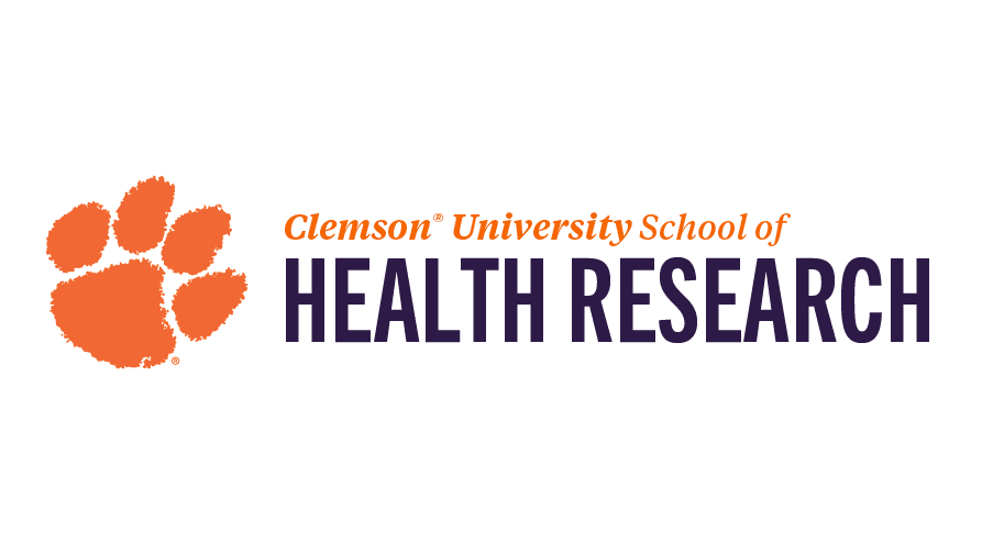 Orange tiger paw logo next to the words Clemson University School of Health Research