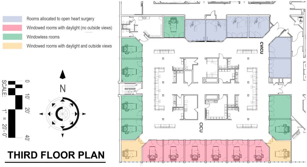 An image of the floor plan of the third floor of the medical center that was studied by Roxana and Anjali.