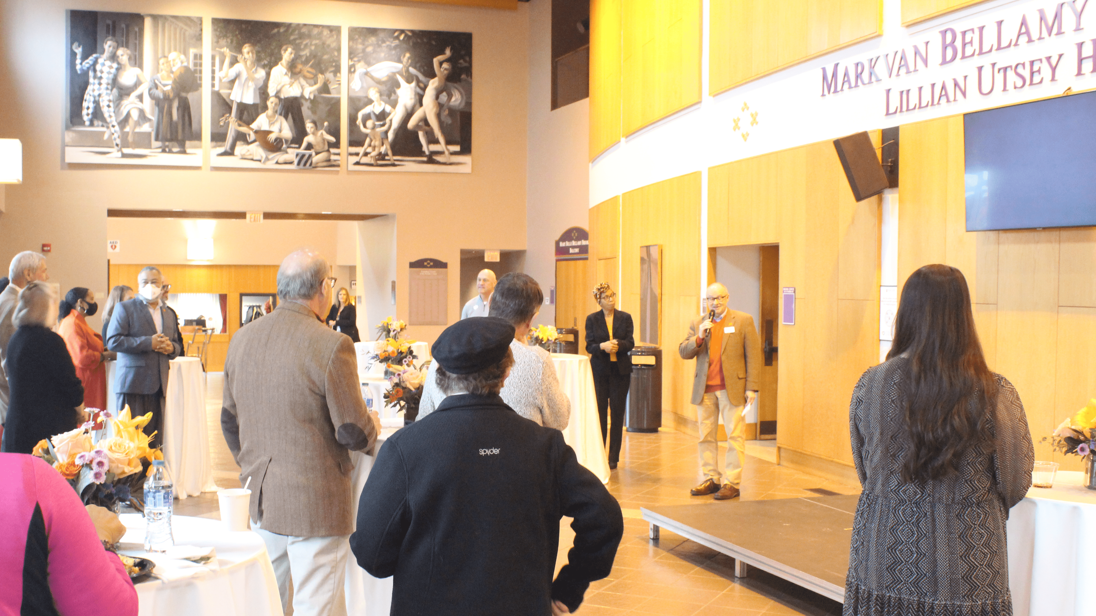 Dean Vazsonyi speaks at a reception for friends of "Call My Name: The Play."
