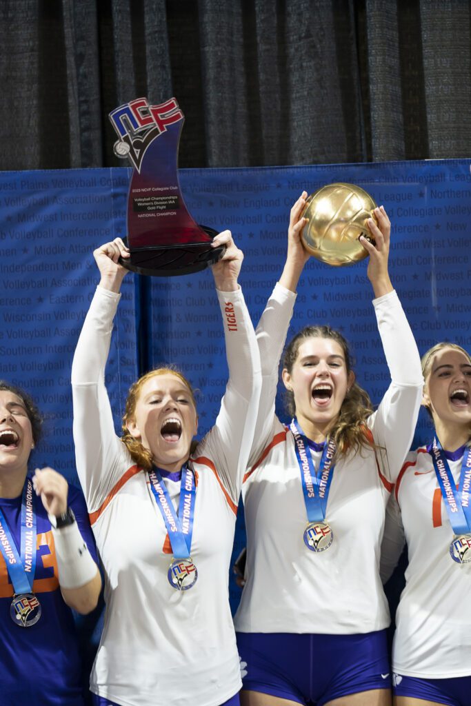 Kelsey Stieby (left) and Savannah Roberts celebrate winning a national championship at the Division IAA level