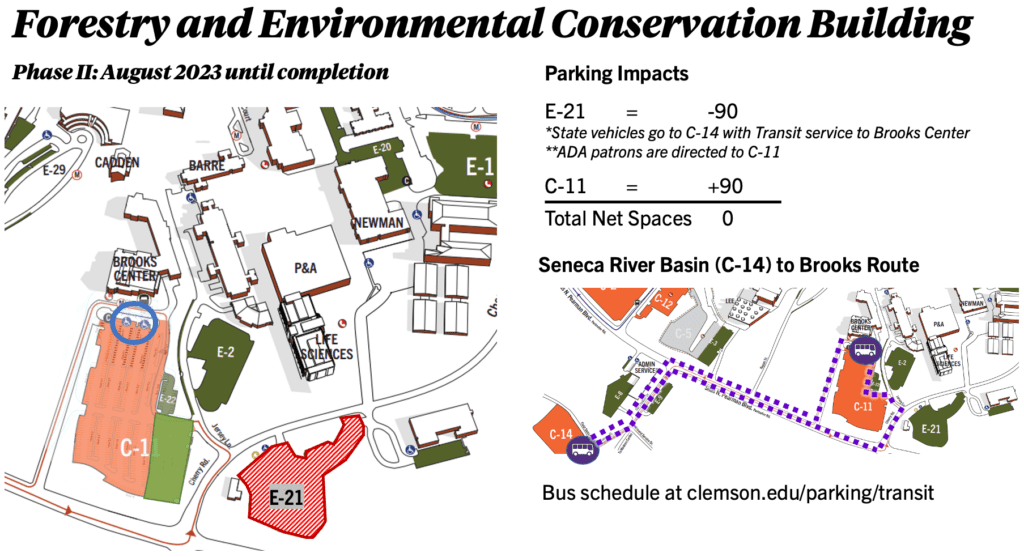 E-21 parking changes; see image description for details