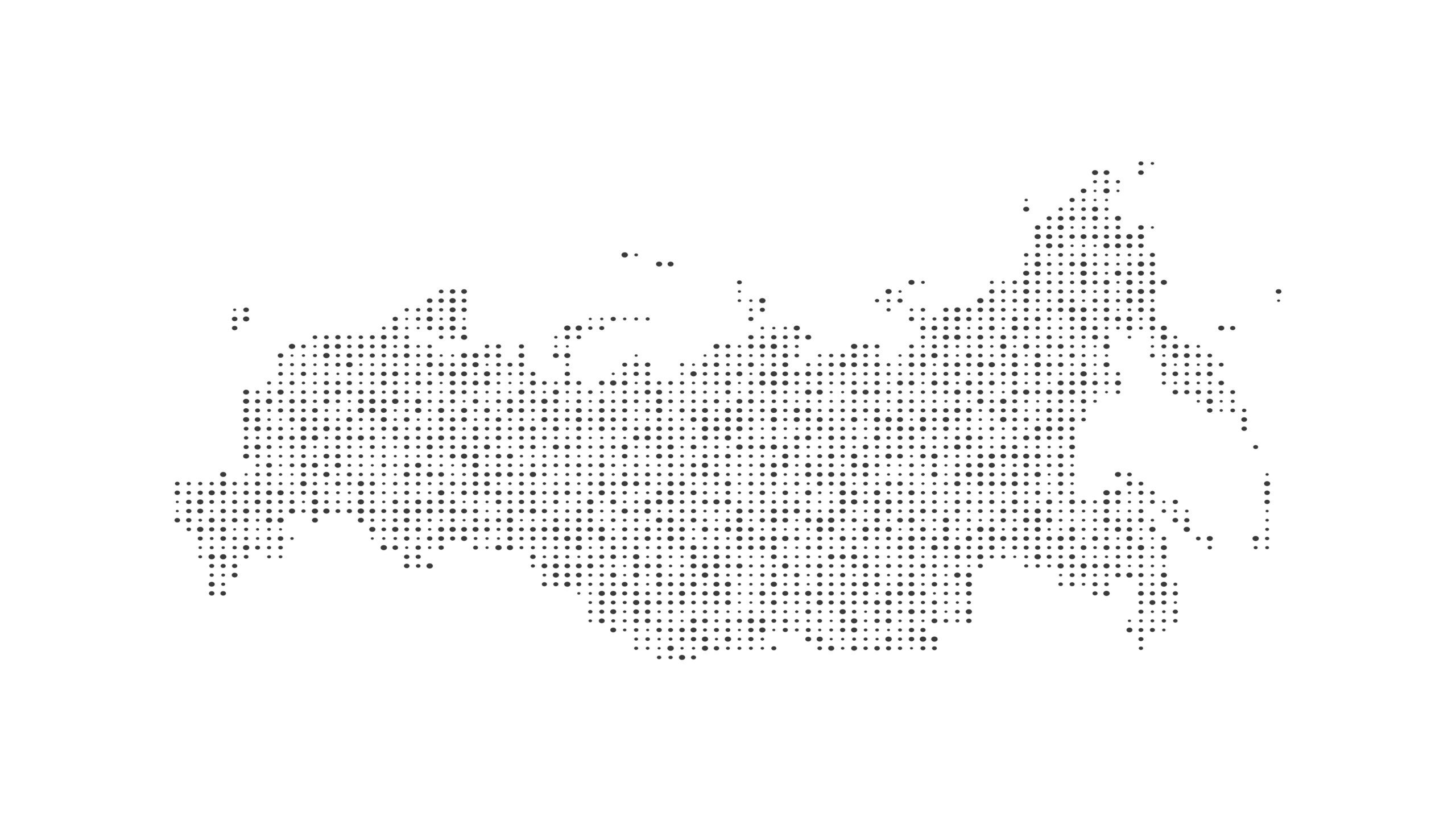 Abstract map of the Russian Federation created from dots pixels art style. Technology and communication network map concept. Vector illustration