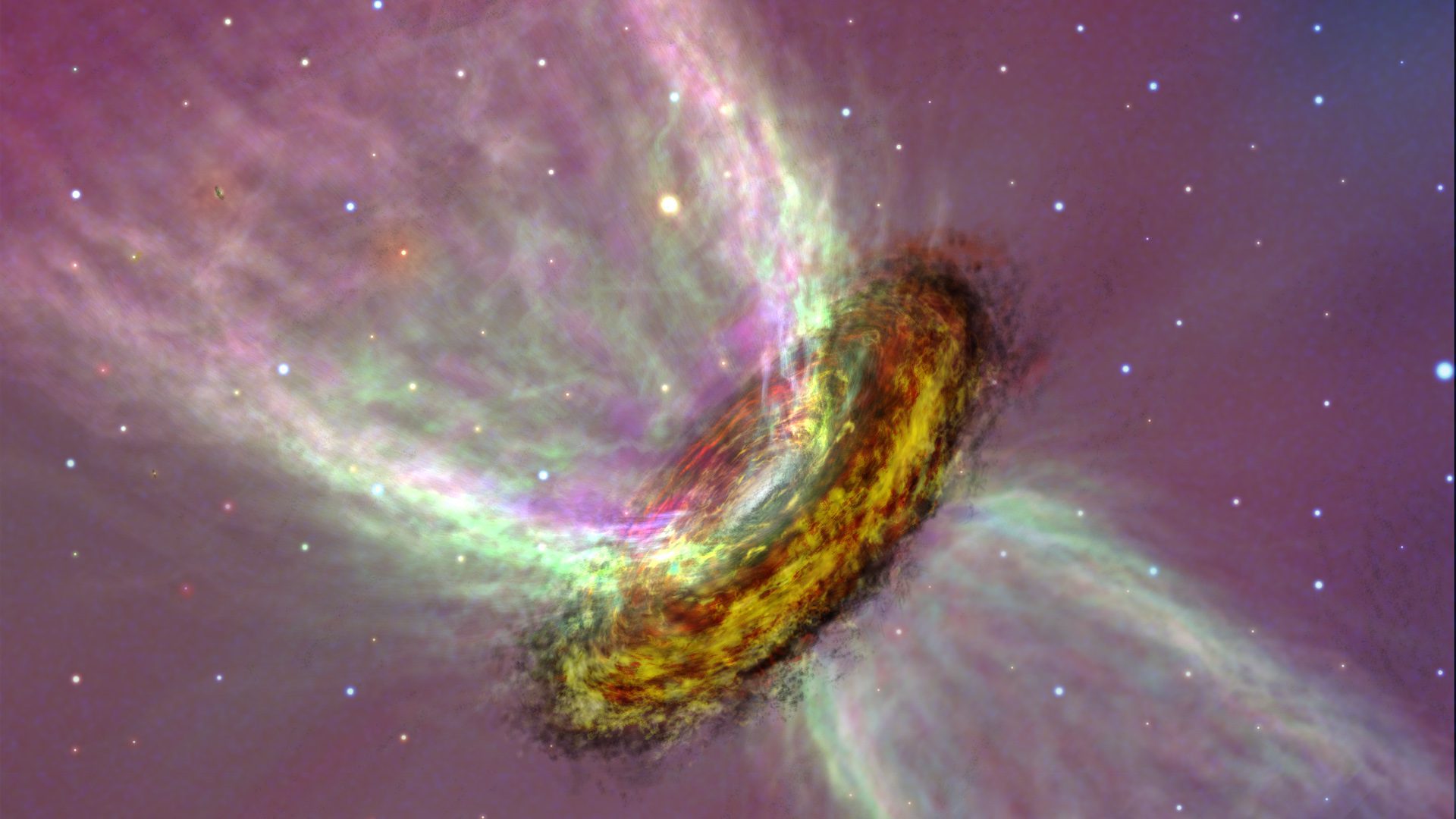 An artist's rendering of a disc of gas and dust surrounding a star
