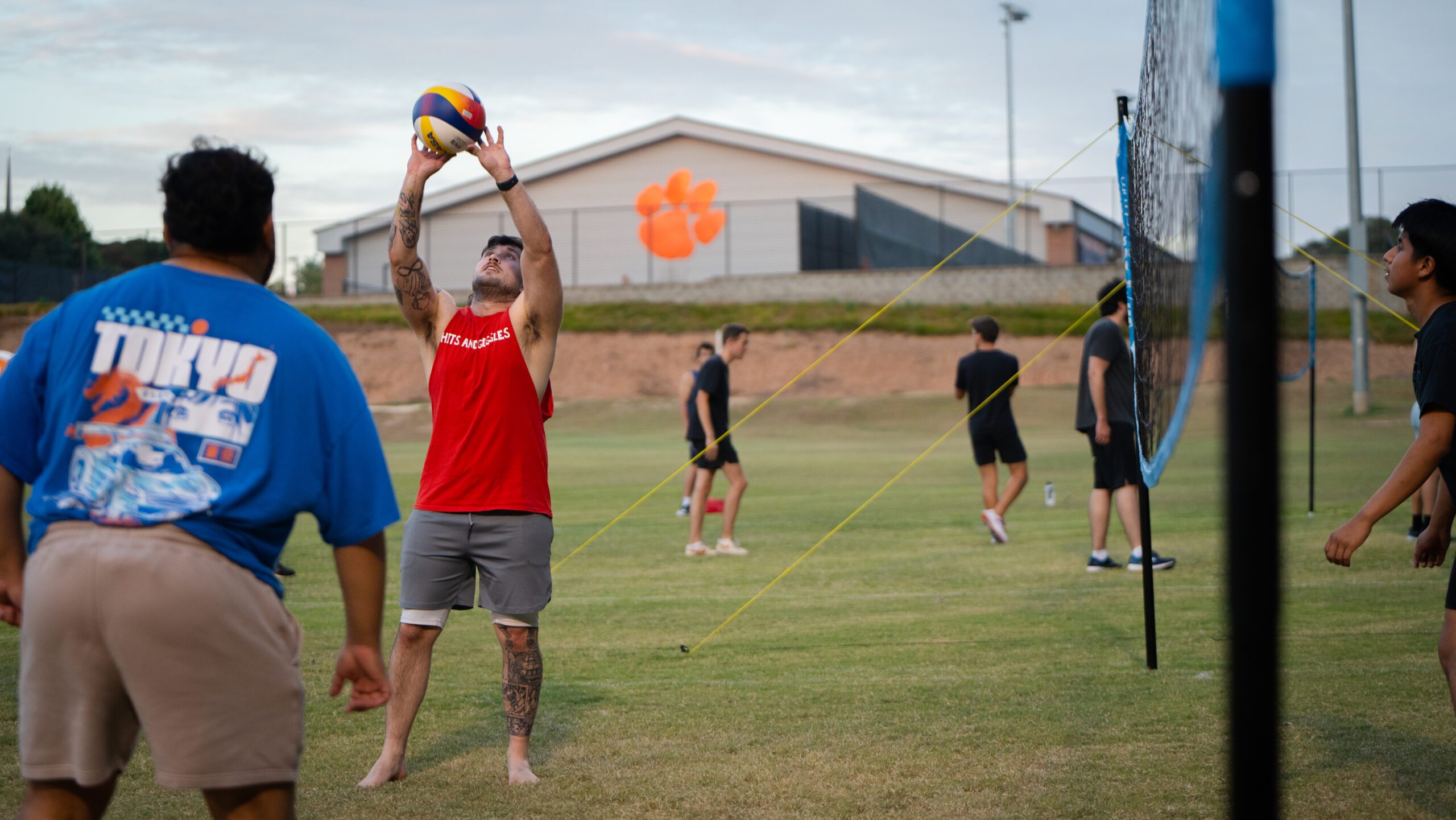 Students participate in outdoor volleyball on the Lower Intramural Field in Fall 2024