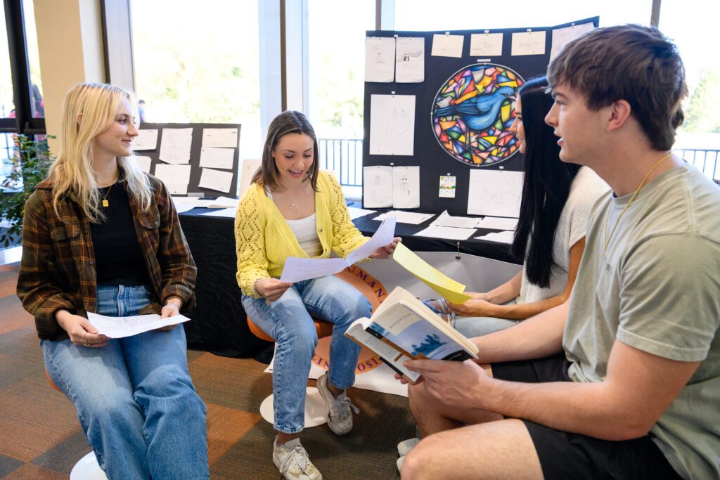 Students in the Humanities Prison Initiative creative inquiry meet on the fourth floor of Cooper Library