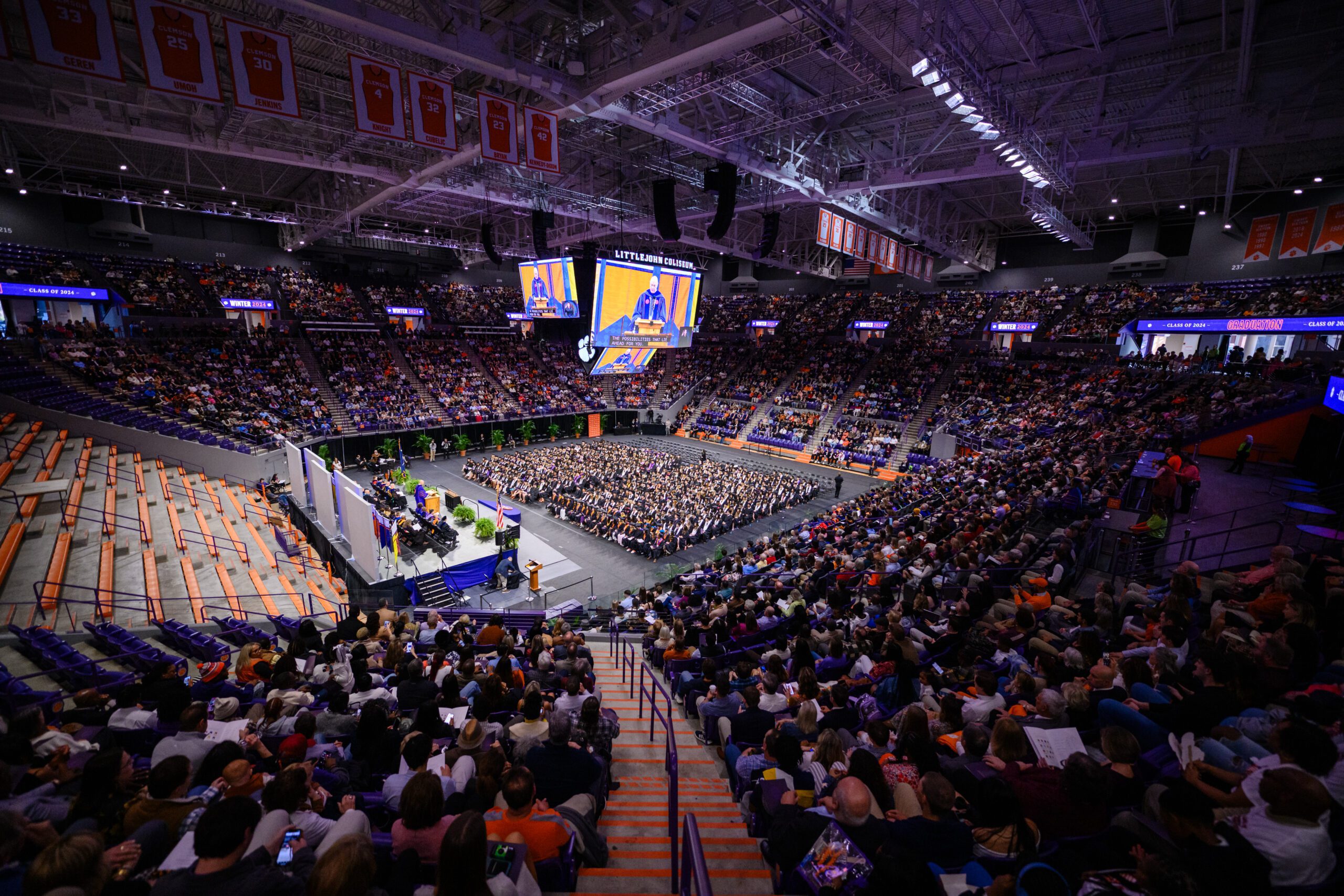 Graduates, families and loved ones gather in Littlejohn Coliseum for Winter Commencement in December 2025