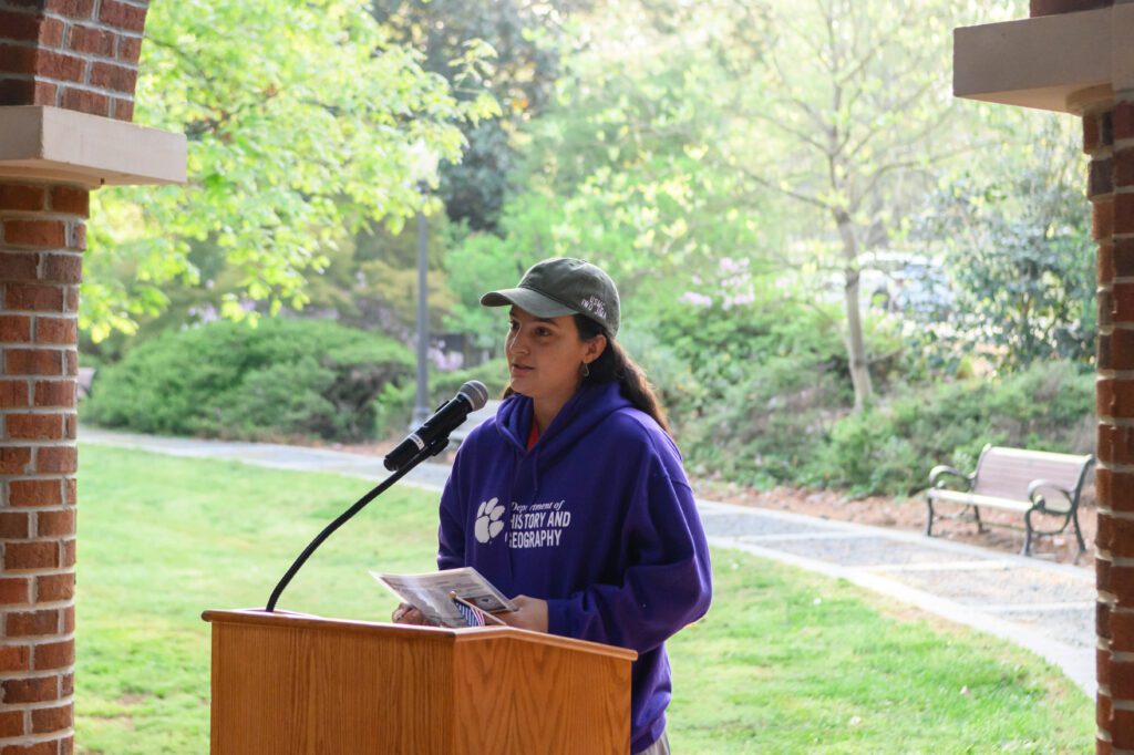 Zaina Omar speaks during the 2025 Mile of Honor on Clemson's campus