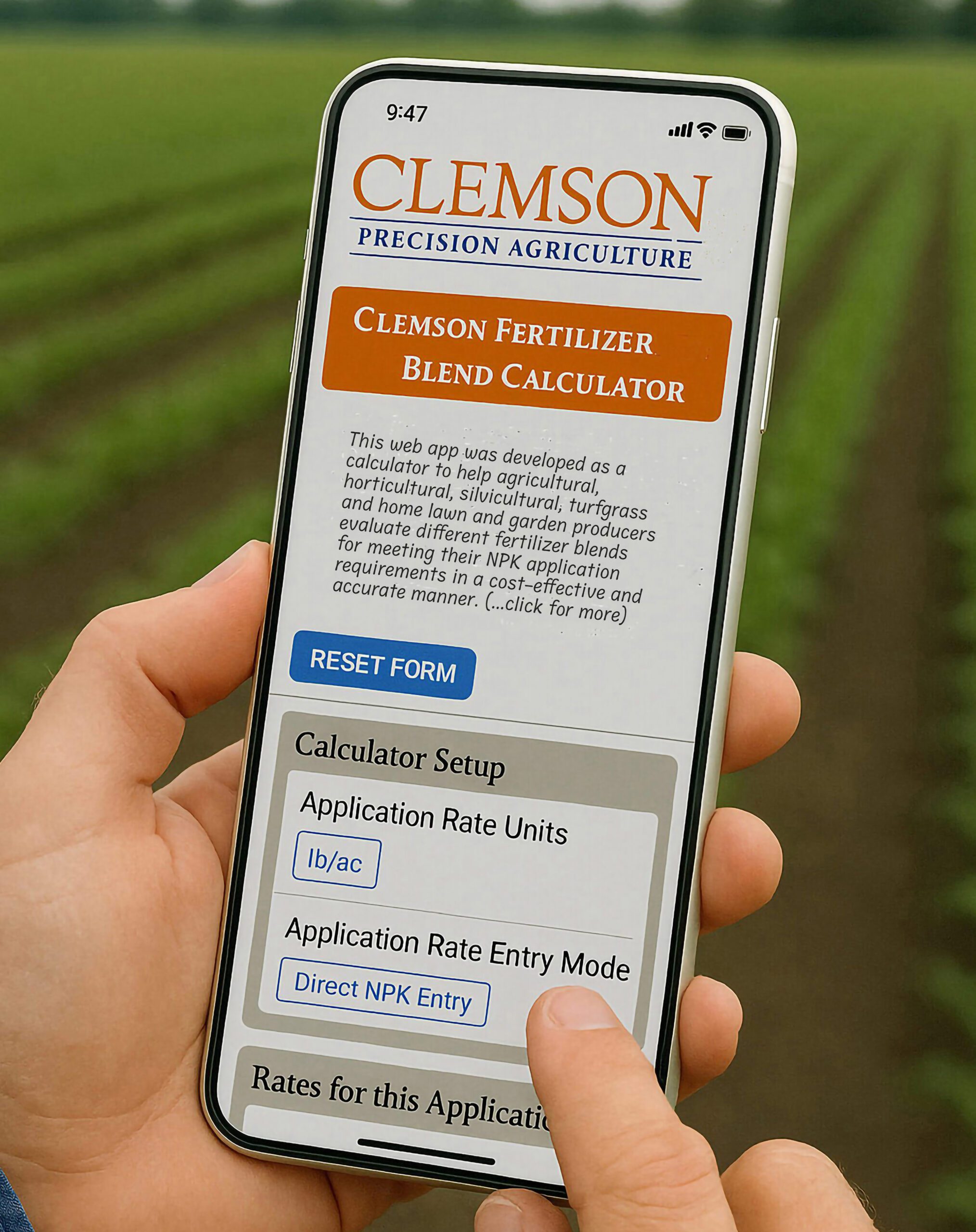 Illustration of a web app created by Clemson Extension Precision Agriculture Program to help farmers boost productivity and make informed decisions.