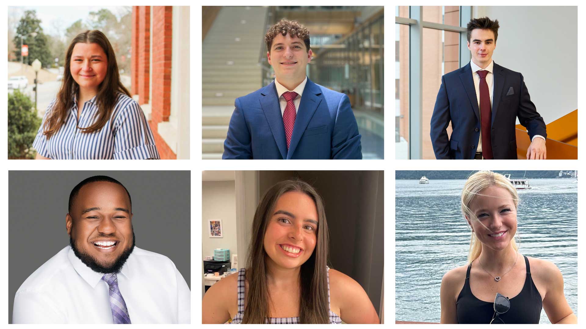 Clemson 2025 Fulbright student award recipients (l-r): Claire Crowder, Justin Furgala, Adam Gatch, Chloe Milkowski, Catherine (Cate) Salditt and Taj Aaron Mack-Pete.