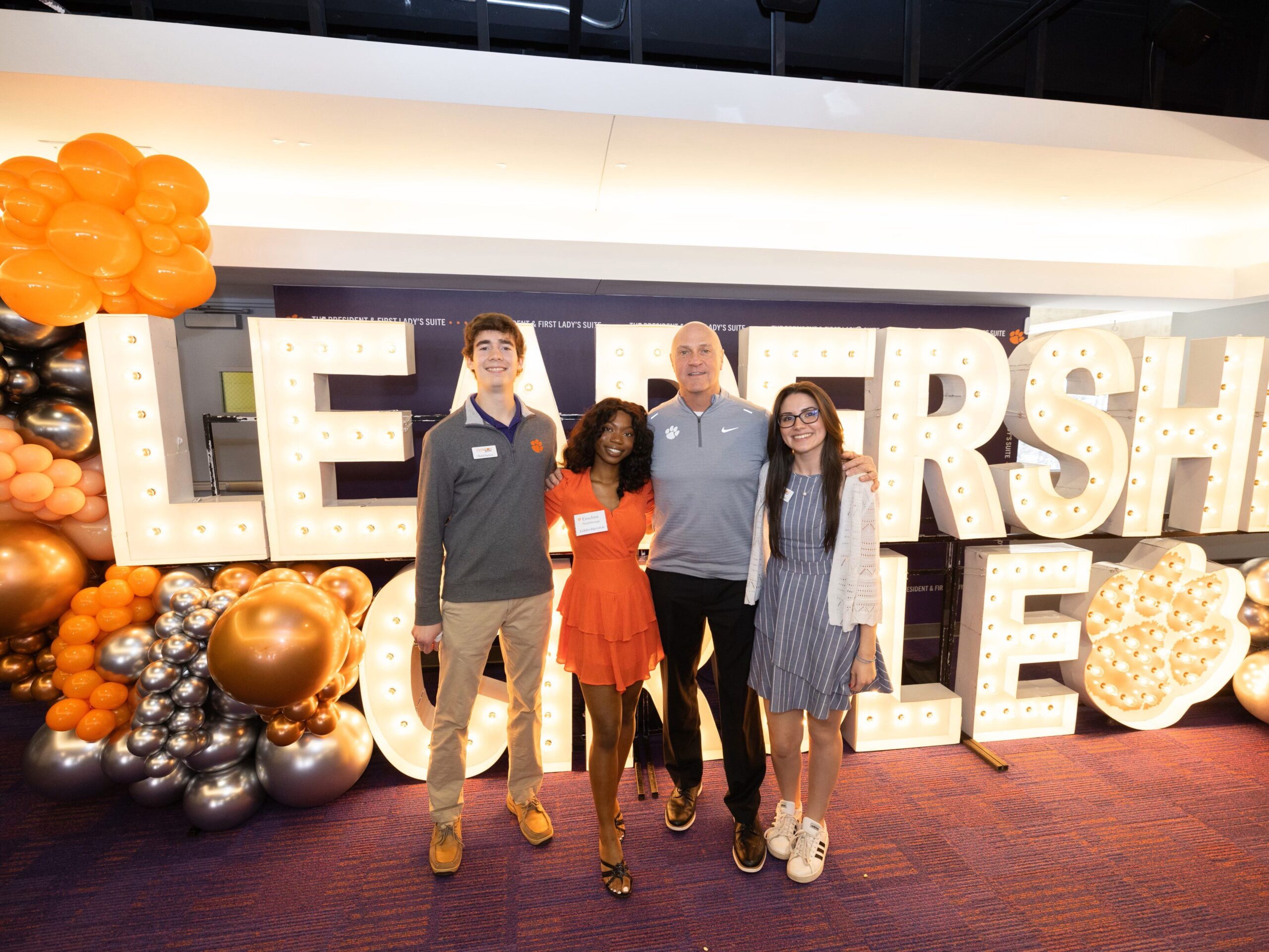 Emeline and her fellow interns an Advancement Leadership Circle event with President Clements.