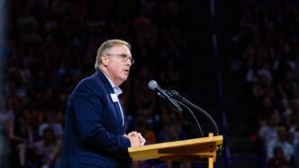 Doug Hallenbeck speaks to Clemson students during Fall Convocation in August 2025