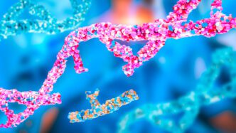 Artist rendering of DNA with a missing piece.