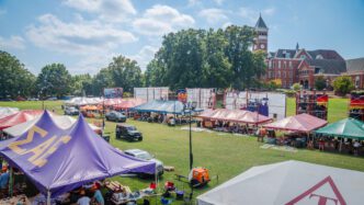 Elaborate displays of school spirit adorn Bowman Field during Clemson's Homecoming Week
