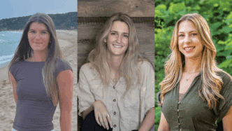 Architecture students who won COTE Ten Design Awards. Left to Right are three women in their twenty's, all white with blonde hair looking directly at the camera. Left: Ciela Stark; Middle: Leah Gripp; Right: Jennifer Layer.