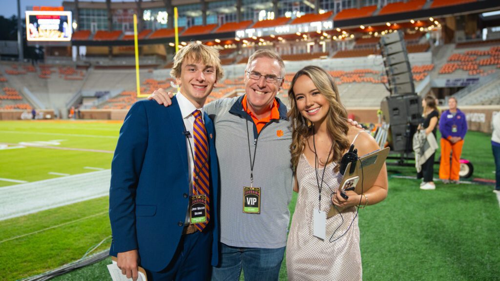 L-R: John Walker Bolding, Doug Hallenbeck and Kellan Fenegan pose during the Tigerama 2024 in Memorial Stadium